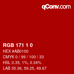Color code: RGB 171 1 0 | qconv.com
