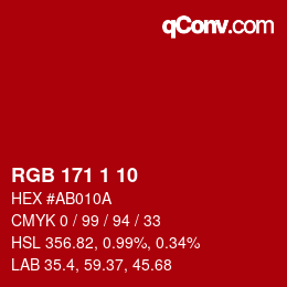 Color code: RGB 171 1 10 | qconv.com