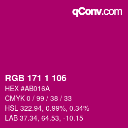 Color code: RGB 171 1 106 | qconv.com