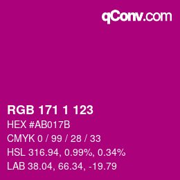 カラーコード: RGB 171 1 123 | qconv.com