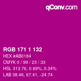 Color code: RGB 171 1 132 | qconv.com