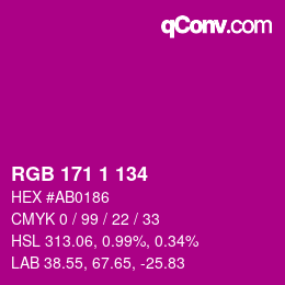 Color code: RGB 171 1 134 | qconv.com