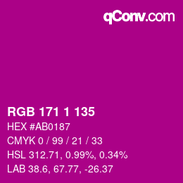 カラーコード: RGB 171 1 135 | qconv.com