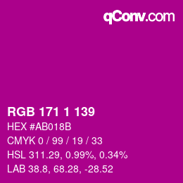 Color code: RGB 171 1 139 | qconv.com