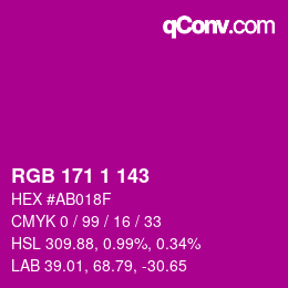 カラーコード: RGB 171 1 143 | qconv.com