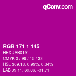 Color code: RGB 171 1 145 | qconv.com