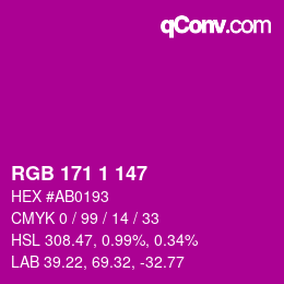 Color code: RGB 171 1 147 | qconv.com