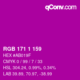 カラーコード: RGB 171 1 159 | qconv.com