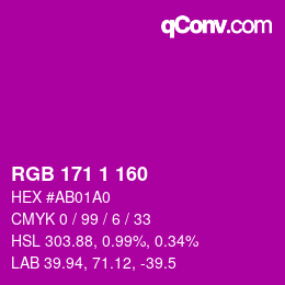 Color code: RGB 171 1 160 | qconv.com