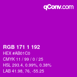 颜色代码: RGB 171 1 192 | qconv.com