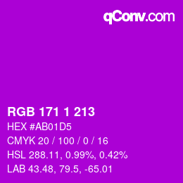 Color code: RGB 171 1 213 | qconv.com
