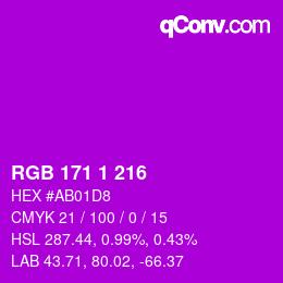 Color code: RGB 171 1 216 | qconv.com