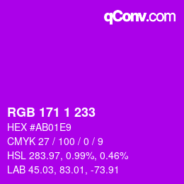 Color code: RGB 171 1 233 | qconv.com