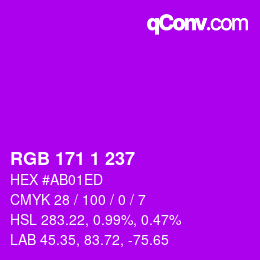 カラーコード: RGB 171 1 237 | qconv.com