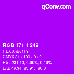 カラーコード: RGB 171 1 249 | qconv.com