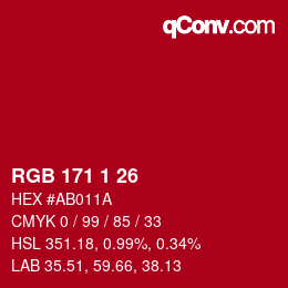 Farbcode: RGB 171 1 26 | qconv.com