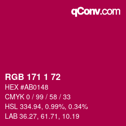 Color code: RGB 171 1 72 | qconv.com