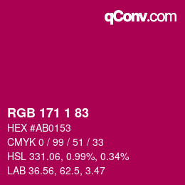 カラーコード: RGB 171 1 83 | qconv.com