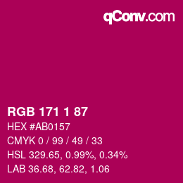 カラーコード: RGB 171 1 87 | qconv.com