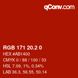 カラーコード: RGB 171 20.2 0 | qconv.com