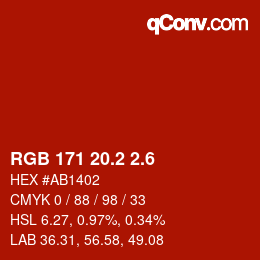 カラーコード: RGB 171 20.2 2.6 | qconv.com