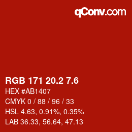 カラーコード: RGB 171 20.2 7.6 | qconv.com
