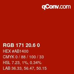 カラーコード: RGB 171 20.6 0 | qconv.com