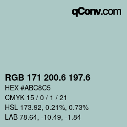 カラーコード: RGB 171 200.6 197.6 | qconv.com