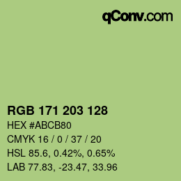 Color code: RGB 171 203 128 | qconv.com