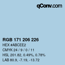 カラーコード: RGB 171 206 226 | qconv.com