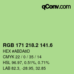 カラーコード: RGB 171 218.2 141.6 | qconv.com