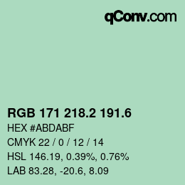 カラーコード: RGB 171 218.2 191.6 | qconv.com