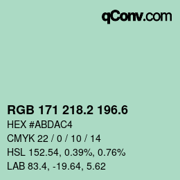 カラーコード: RGB 171 218.2 196.6 | qconv.com
