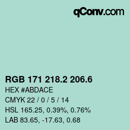 カラーコード: RGB 171 218.2 206.6 | qconv.com