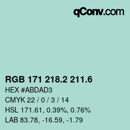 カラーコード: RGB 171 218.2 211.6 | qconv.com