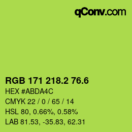 カラーコード: RGB 171 218.2 76.6 | qconv.com