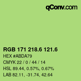 カラーコード: RGB 171 218.6 121.6 | qconv.com