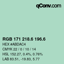 カラーコード: RGB 171 218.6 196.6 | qconv.com