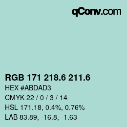 カラーコード: RGB 171 218.6 211.6 | qconv.com