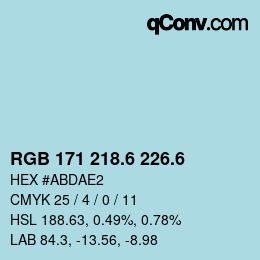 カラーコード: RGB 171 218.6 226.6 | qconv.com