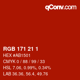 カラーコード: RGB 171 21 1 | qconv.com