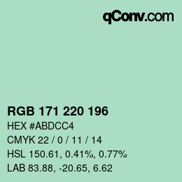 Color code: RGB 171 220 196 | qconv.com
