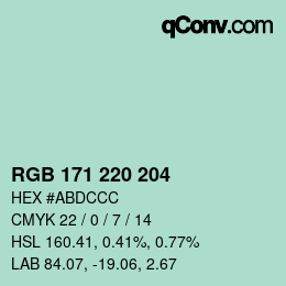 カラーコード: RGB 171 220 204 | qconv.com