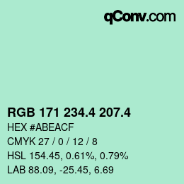 カラーコード: RGB 171 234.4 207.4 | qconv.com