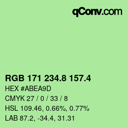カラーコード: RGB 171 234.8 157.4 | qconv.com