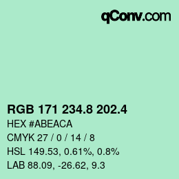 カラーコード: RGB 171 234.8 202.4 | qconv.com