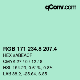カラーコード: RGB 171 234.8 207.4 | qconv.com
