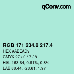 カラーコード: RGB 171 234.8 217.4 | qconv.com