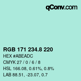 カラーコード: RGB 171 234.8 220 | qconv.com