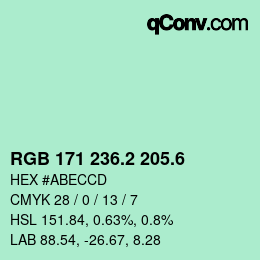 カラーコード: RGB 171 236.2 205.6 | qconv.com